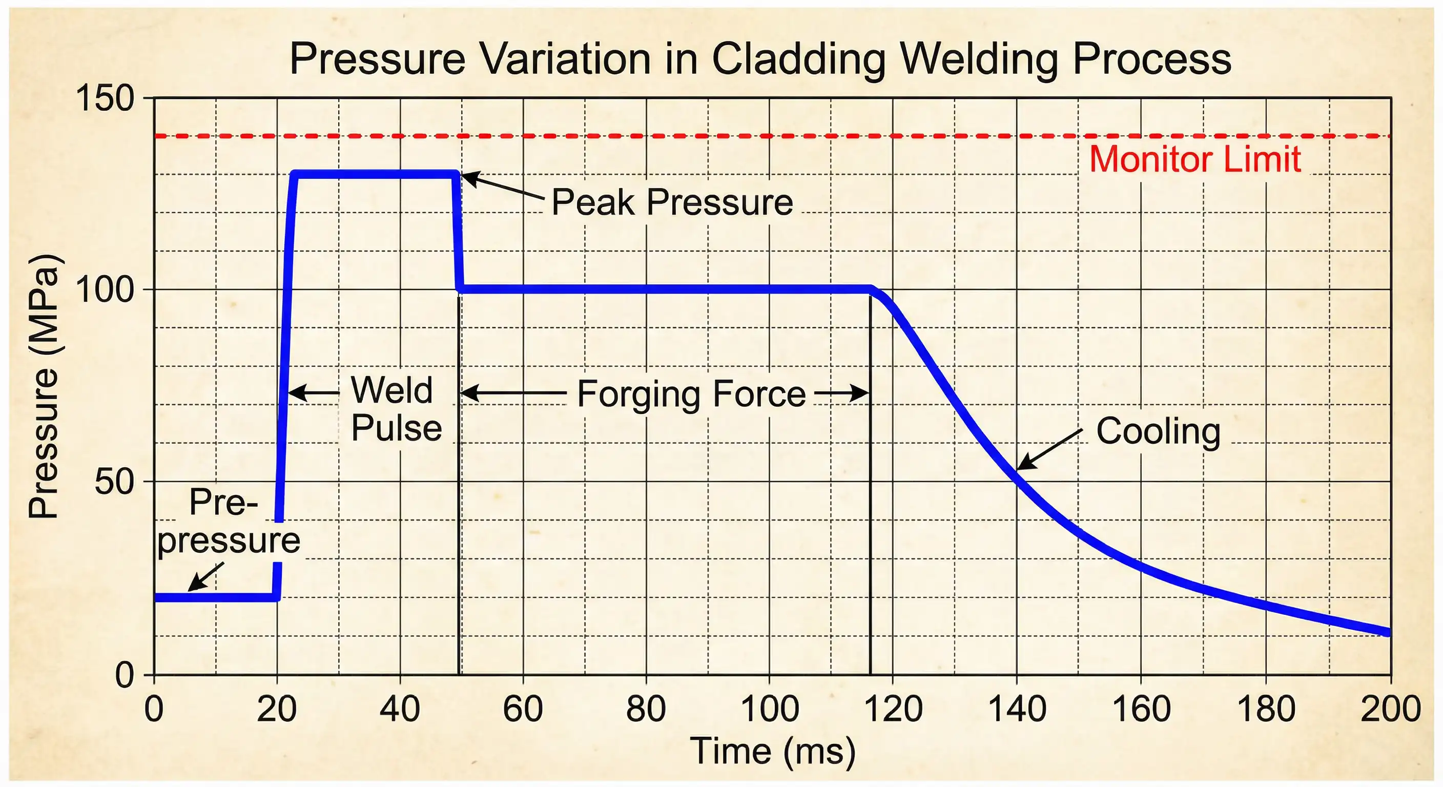 Pressure variation curve during clad welding process