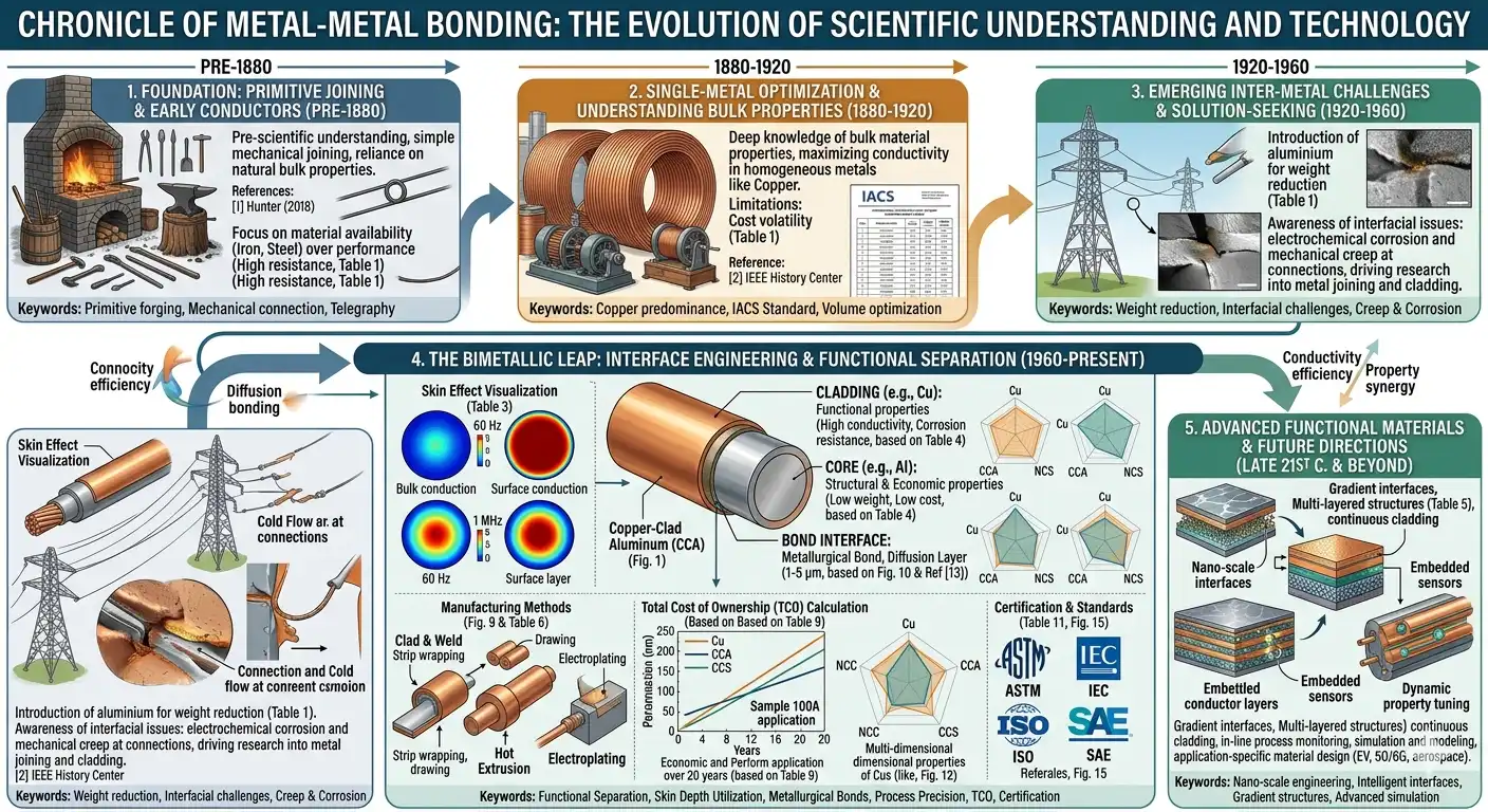 Timeline showing evolution from ancient forge welding to modern solid-state bonding techniques